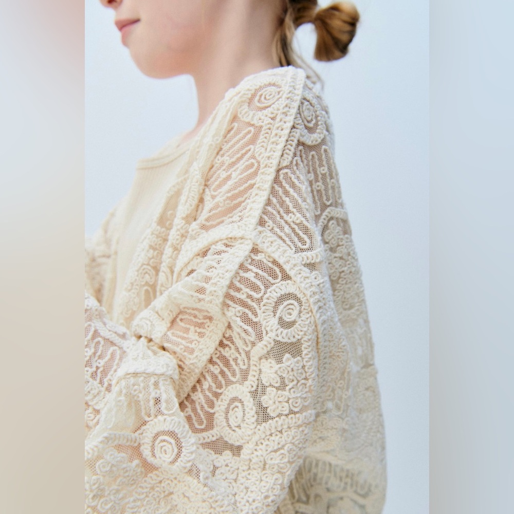 NWT ZARA GIRLS EMBROIDERED TULLE KIMONO